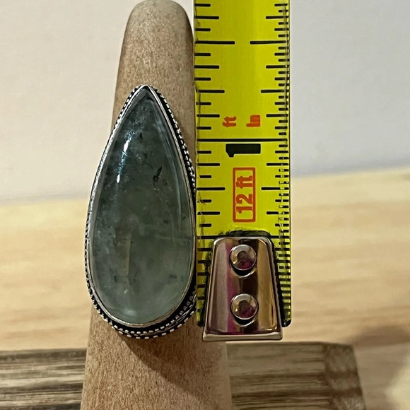 925 STAMPED STERLING SILVER OVERLAY PREHNITE GEMSTONE SIZE 7.75 - Picture 6 of 8